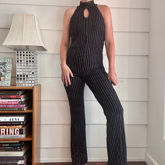 Pinstripe Jumpsuit Kelle Dance Wear Unitard Jumpsuit Halloween Costume S - Picture 3 of 9